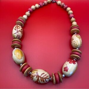 Vintage 80’s Hand Painted Wooden Beaded Necklace